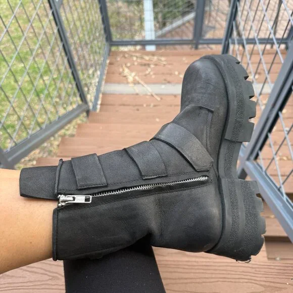 Steve Madden Moto Boots ROLAND BLACK LEATHER Size 10 - Picture 7 of 11